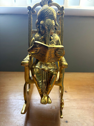 Brass coloured ganesha - brass, statue
