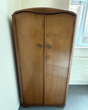 Vintage Austinsuite Brown Wood Veneer Small Wardrobe with Shelves Rail