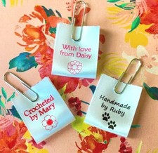 "Handmade" personalised sew in craft labels for fabric, satin ribbon