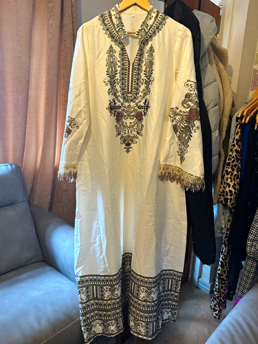 White embroidered kaftan - white, long