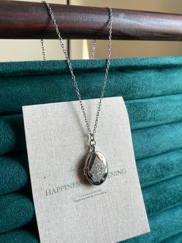 Silver oval locket necklace - locket,