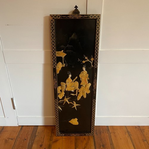 Oriental black lacquer panel - oriental,