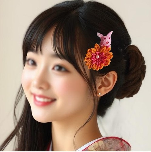 Rabbit hair clip - rabbit, crepe