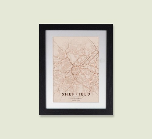 Framed sheffield city - sheffield, map
