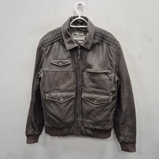 Joe Browns Pilot Aviator Bomber Grey Leather Coat Jacket Men's Size Large
