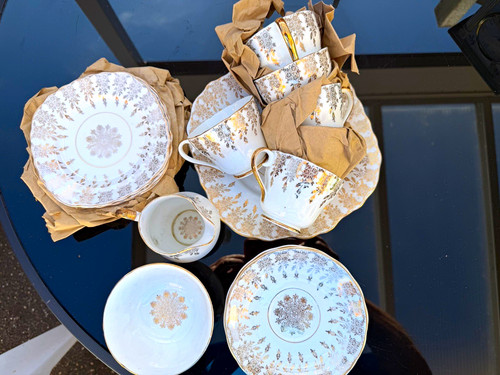 White gold floral porcelain - gold,