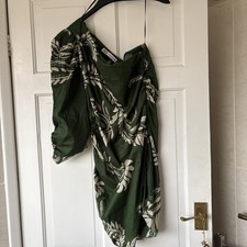 Zara Green One Shoulder Paisley Print Mini Dress Size xl 