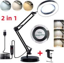 Glass Magnifying Magnifier Lamp Stand Clamp Desk Lamp 10X Light With Beauty LED