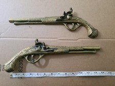 Pair retro vintage solid brass wall hanging 12" flintlock pistols Home  decor