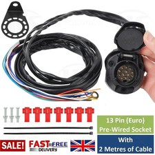 TOWING ELECTRICS 13 PIN SOCKET PRE WIRED WITH 2M SHEATHED CABLE CARAVAN TRAILER