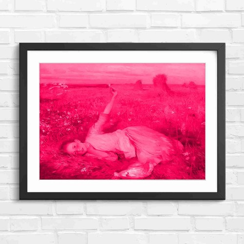 Vintage girl lying hayfield - vintage, in