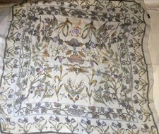 Large Square Scarf Made For Liberty 103cm 100% Silk Grey & Flowers Birds Condn*