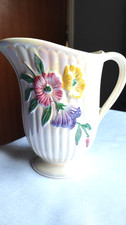 Vintage Jug Maling Lustre Ware Embossed Flower Design On Ribbed Pattern 15cms