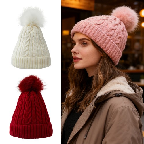 Knitted bobble hat ladies - hat,