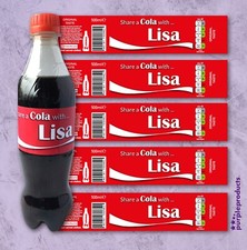 5 x Share a Cola - Personalised 500ml Coke Bottle Labels, Any name or word.
