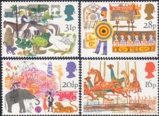 GB 1983 Fairs/Circus/Animals/Cat/Horses/Clown/Tiger/Steam Engine 4v set (s2810a)