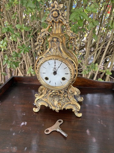 Brass mantle clock - brass, antique