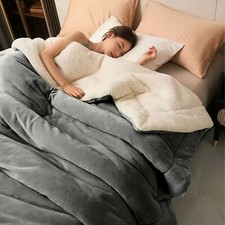 Grey Fleece Sherpa Blanket Soft Warm Reversible Bed Sofa Throw Winter Blankets