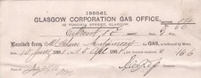GLASGOW CORPORATION GAS OFFICE, Jan-Apl 1881 For Gas Consumed Receipt Ref 48990
