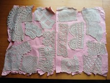 antique Irish sampler crochet lace pattterns linen thread 14 pieces 2 pages