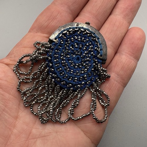 Antique blue beaded woven - antique,