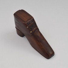 Antique Georgian Carved Mahogany & Brass Pique Work Love Heart Shoe Snuff Box