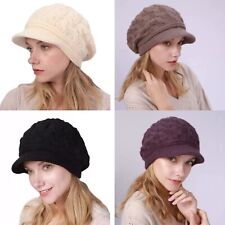 Women Ladies Knitted Beret Hat Winter Warm Bucket Hat Fleece Lined Flat Cap UK