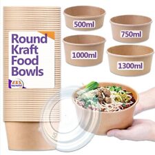 Kraft Takeaway Food Bowls & Lids Brown Round Deli Salad Pasta Rice Street Box