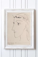 Picasso Ink Drawing, Signed, Dated, Vintage, Abstract, Profile of a Woman