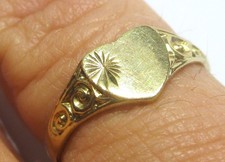 STERLING SILVER  OLD RETRO GOLD PLATED LADIES HEART SIGNET RING SIZE O