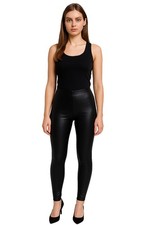 LADIES WOMENS FAUX LEATHER WET LOOK STRETCHY BLACK FULL LENGTH LEGGINGS UK 8-18