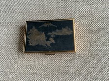 Vintage Swan Musical Compact/Powder Box With Etching of Japan Scenes to Top