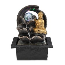 Water Feature Tabletop Indoor LED Fountain Waterfall Home Decor (Ball Buddha)