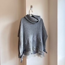 Vintage Knitted Cable Aran Jumper Poncho Ribbon Lace Coquette Balletcore Minimal