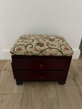 Vintage Foot Stool / Sewing Box - 2 Drawers -On Wheels - storage box upholstered