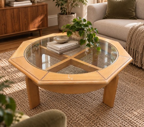 Vintage octagonal glass top - octagonal,