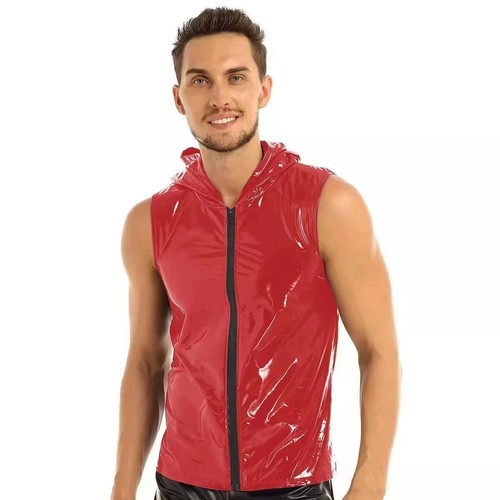 Mens zipper pvc leather tank - zipper,