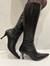 Jones Bootmaker Y2K Black Leather Pointed Toe Knee High Boots UK5 Narrow Calf