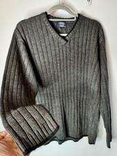 Mens Grey Ribbed Knit Jumper XL Oversized Soft Warm Winter Sweater uk Vintage