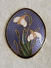 Vintage Floral Snowdrop Brooch Gold Plated & Enamelled Signed Fish Co. 1.75"
