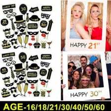 36pcs 16/18/21/30/40/50/60th Birthday Party Photo Booth Props Party Decor Selfie