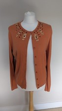 Marks & Spencer Cardigan Size 14 Copper Embellished Floral Beaded Sequin Button