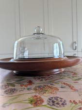 Handmade High Quality Teak Lazy Susan Cheese Board, Marble Top& Glass Dome Cover