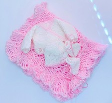 Preemie baby girl or reborn  Layette Cardigan Shawl Hat Booties 3/5lb ?