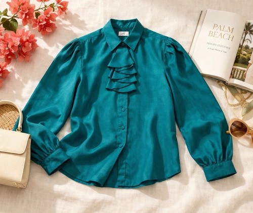 Vintage teal ruffle jabot - teal,