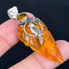 Baltic Amber Carving Gemstone Handmade Antique Design Pendant Jewelry Gift 2.21"