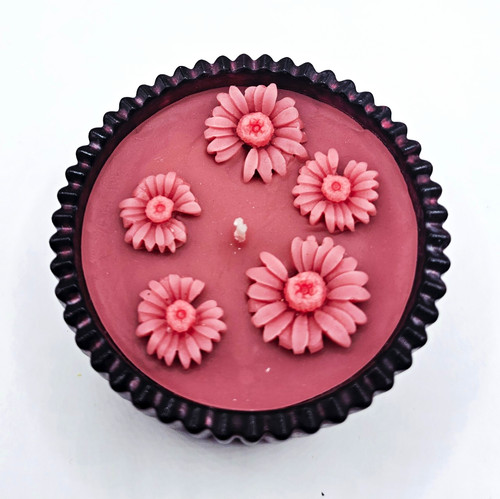 Pink floral round wax jar - pink,