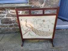 LARGE VINTAGE SILK PEACOCK FIRE SCREEN - GOOD USED CONDITION