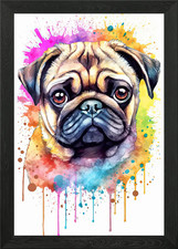 Watercolor Pug Puppy Framed