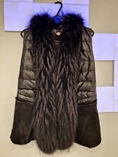 Real silver fox fur with real pony leather, waistcoat/gilet, size S, excellent 